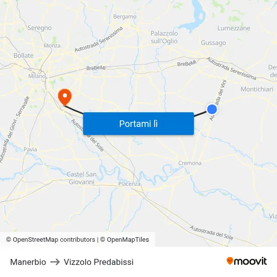 Manerbio to Vizzolo Predabissi map