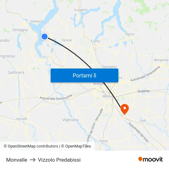 Monvalle to Vizzolo Predabissi map