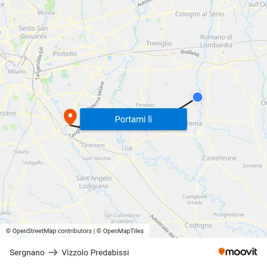 Sergnano to Vizzolo Predabissi map