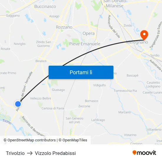 Trivolzio to Vizzolo Predabissi map