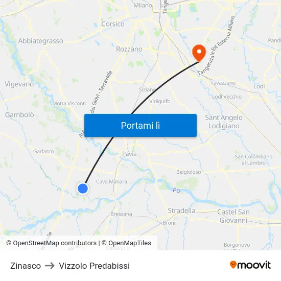 Zinasco to Vizzolo Predabissi map