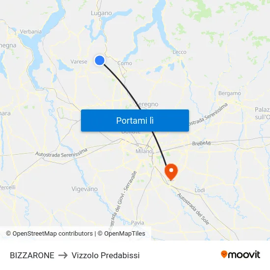 BIZZARONE to Vizzolo Predabissi map