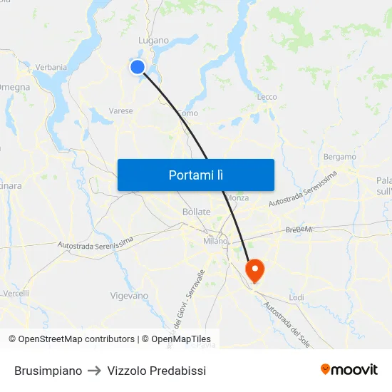 Brusimpiano to Vizzolo Predabissi map