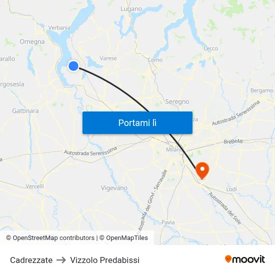 Cadrezzate to Vizzolo Predabissi map