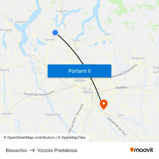 Bisuschio to Vizzolo Predabissi map