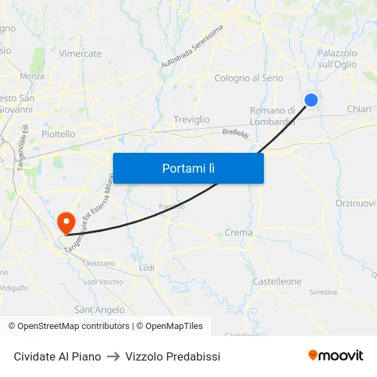Cividate Al Piano to Vizzolo Predabissi map