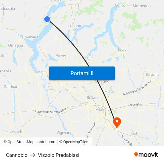 Cannobio to Vizzolo Predabissi map