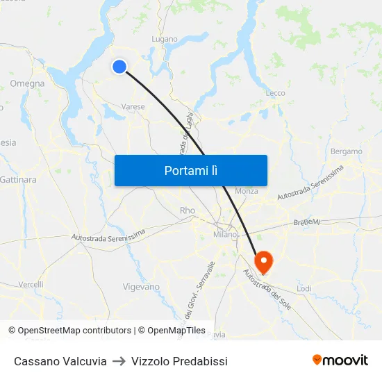 Cassano Valcuvia to Vizzolo Predabissi map