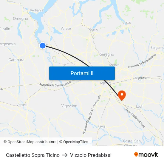 Castelletto Sopra Ticino to Vizzolo Predabissi map