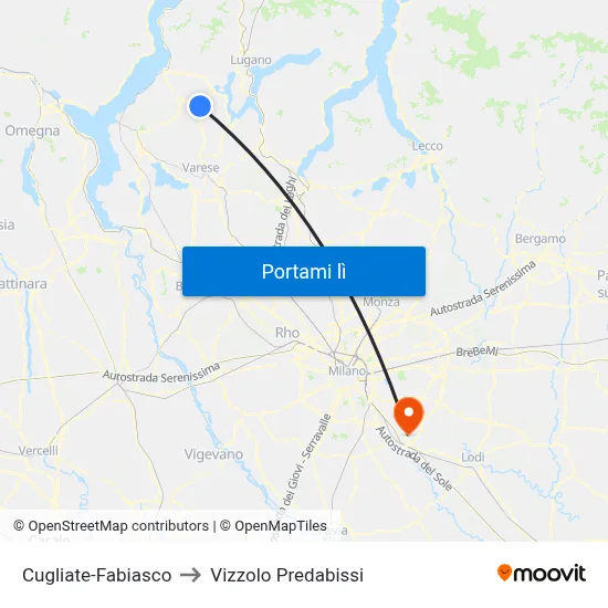 Cugliate-Fabiasco to Vizzolo Predabissi map