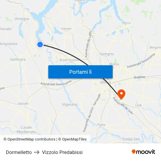 Dormelletto to Vizzolo Predabissi map