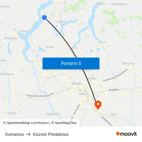 Dumenza to Vizzolo Predabissi map