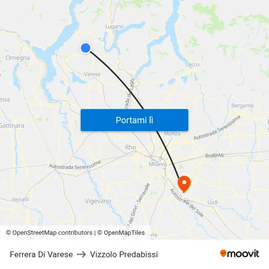 Ferrera Di Varese to Vizzolo Predabissi map