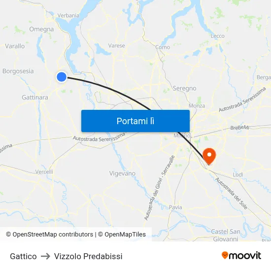 Gattico to Vizzolo Predabissi map