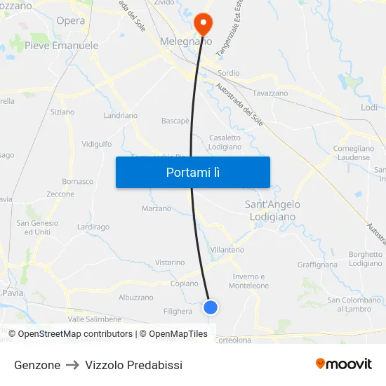 Genzone to Vizzolo Predabissi map