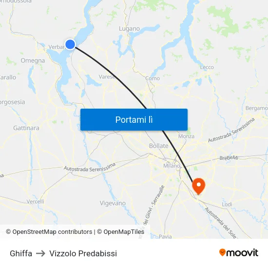 Ghiffa to Vizzolo Predabissi map