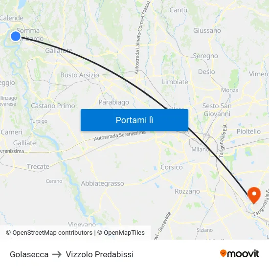 Golasecca to Vizzolo Predabissi map