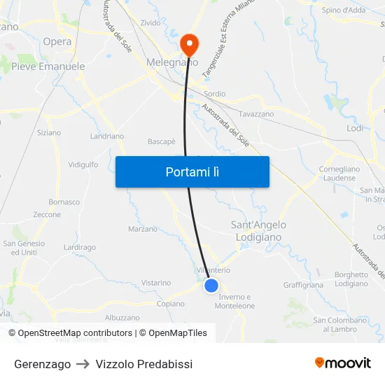 Gerenzago to Vizzolo Predabissi map