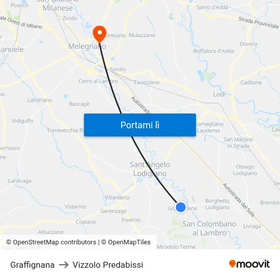 Graffignana to Vizzolo Predabissi map