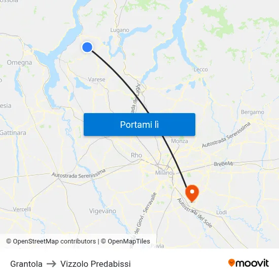 Grantola to Vizzolo Predabissi map