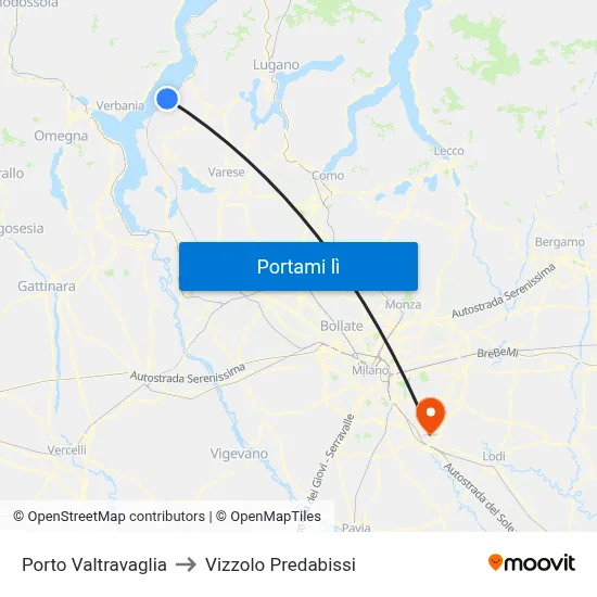 Porto Valtravaglia to Vizzolo Predabissi map