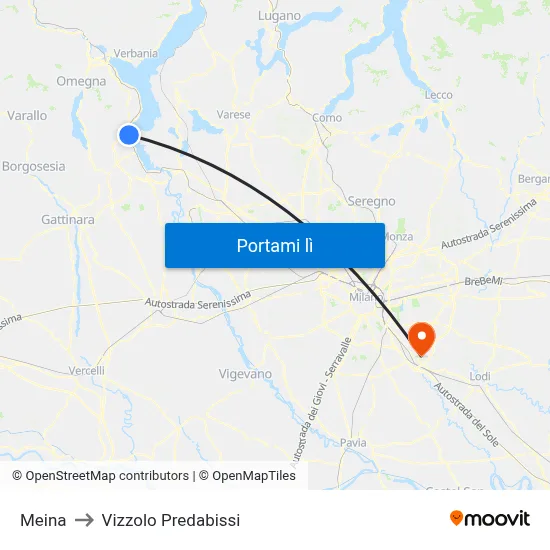 Meina to Vizzolo Predabissi map