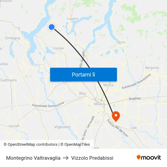 Montegrino Valtravaglia to Vizzolo Predabissi map