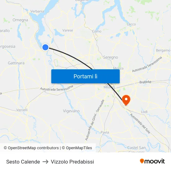 Sesto Calende to Vizzolo Predabissi map