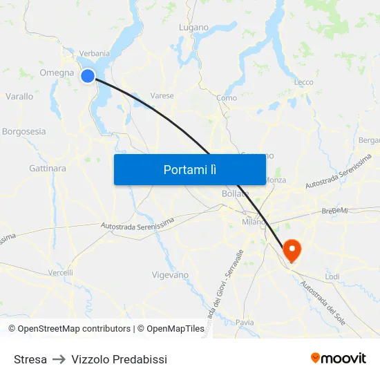 Stresa to Vizzolo Predabissi map