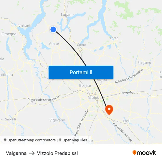 Valganna to Vizzolo Predabissi map