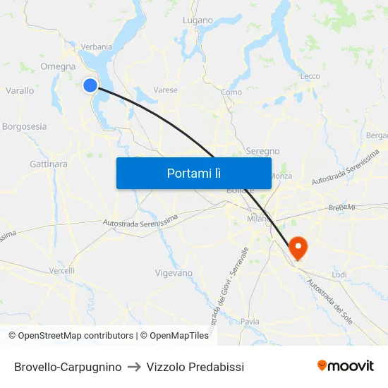 Brovello-Carpugnino to Vizzolo Predabissi map