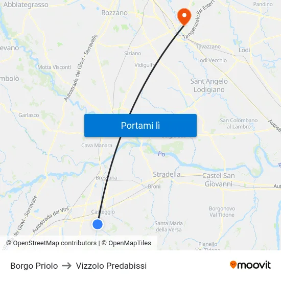 Borgo Priolo to Vizzolo Predabissi map