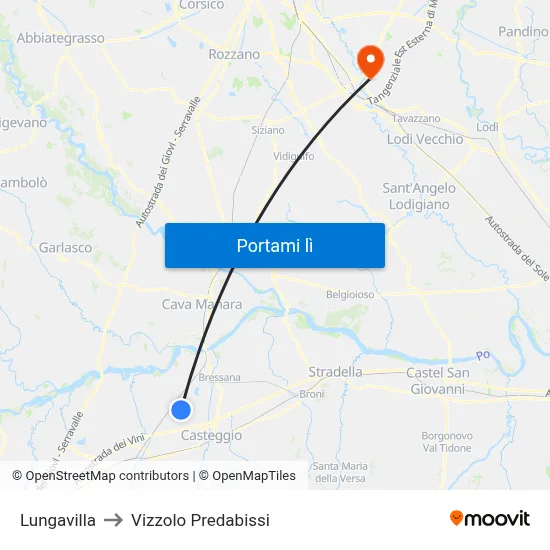 Lungavilla to Vizzolo Predabissi map