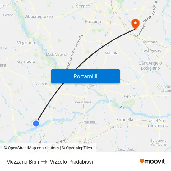 Mezzana Bigli to Vizzolo Predabissi map