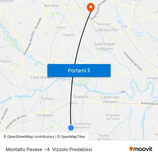 Montalto Pavese to Vizzolo Predabissi map