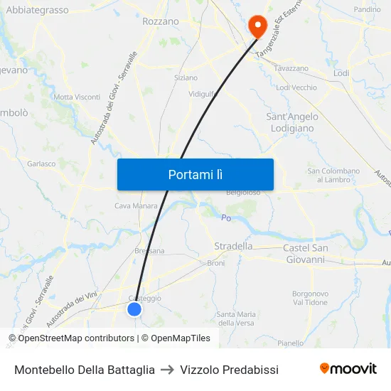 Montebello Della Battaglia to Vizzolo Predabissi map