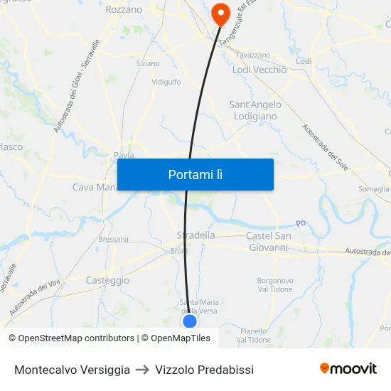 Montecalvo Versiggia to Vizzolo Predabissi map