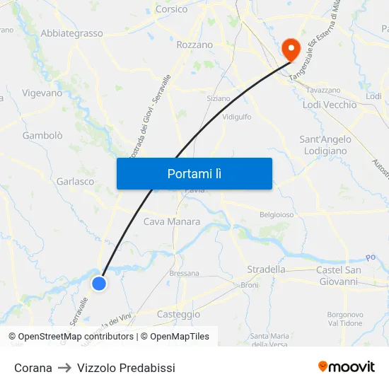 Corana to Vizzolo Predabissi map