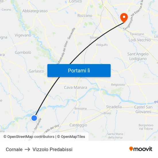 Cornale to Vizzolo Predabissi map