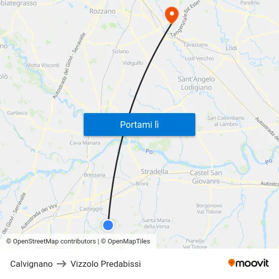 Calvignano to Vizzolo Predabissi map