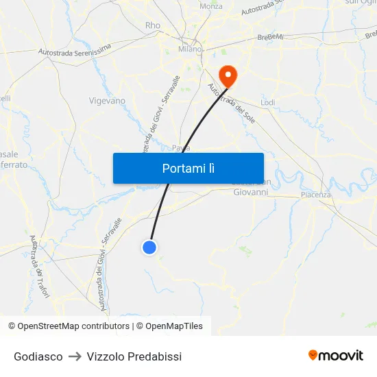 Godiasco to Vizzolo Predabissi map