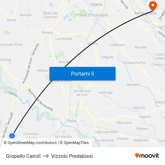 Gropello Cairoli to Vizzolo Predabissi map