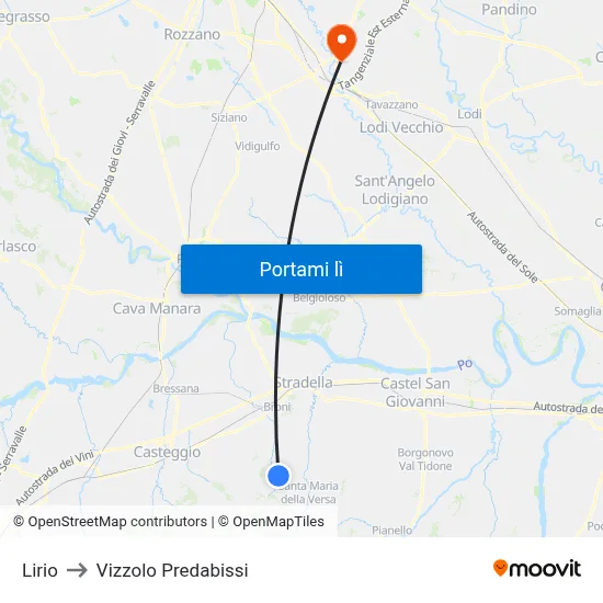 Lirio to Vizzolo Predabissi map