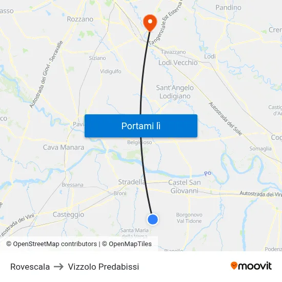 Rovescala to Vizzolo Predabissi map