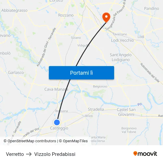 Verretto to Vizzolo Predabissi map