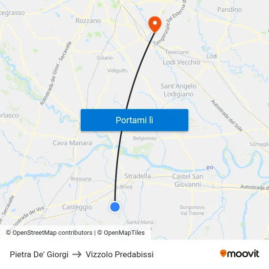 Pietra De' Giorgi to Vizzolo Predabissi map