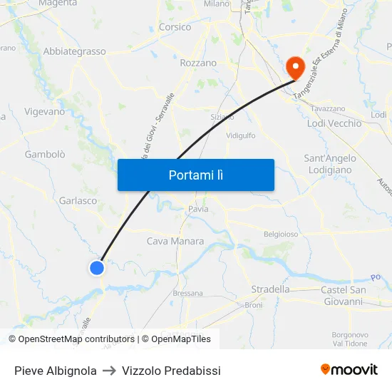 Pieve Albignola to Vizzolo Predabissi map