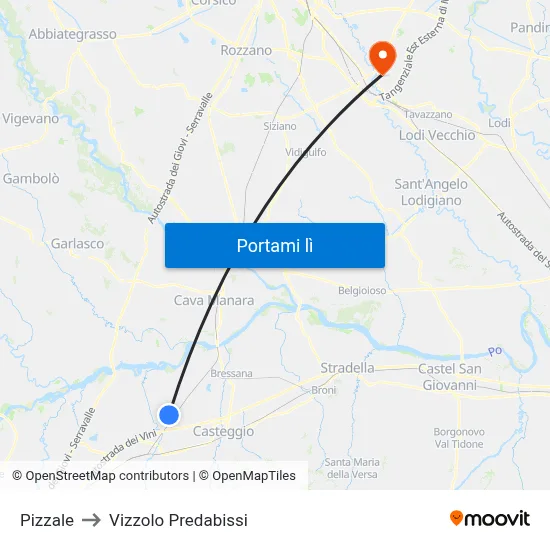 Pizzale to Vizzolo Predabissi map