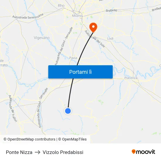 Ponte Nizza to Vizzolo Predabissi map