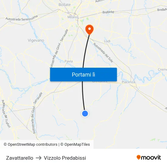 Zavattarello to Vizzolo Predabissi map
